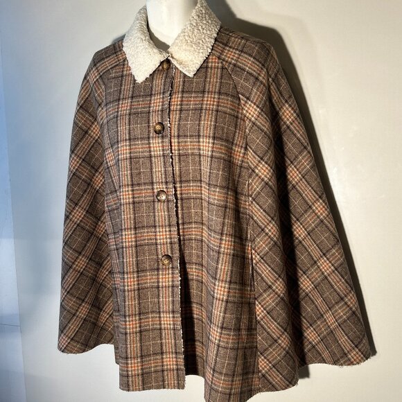 Brown Plaid Cape OSFM Academia Heritage Preppy English Countryside Western - Picture 2 of 8